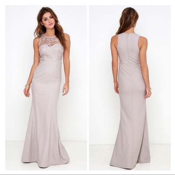 LULU’S Oak And Elm Taupe Lace Maxi Dress - Picture 1 of 6